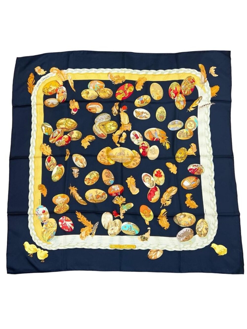 Hermes Carre 90 Egg Silk Black Scarf